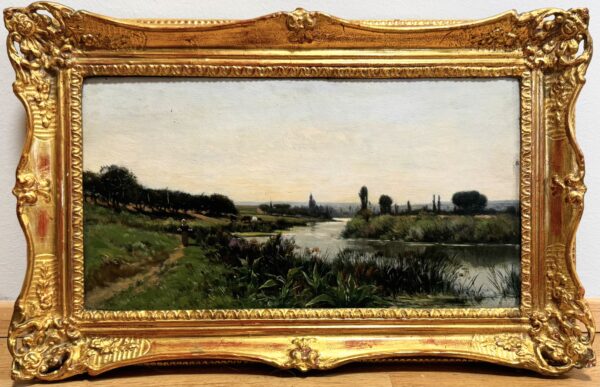 Sauzay Adrien Jaques jelzéssel (1841 - 1928) - Folyóparton sétáló nő - Kép 2