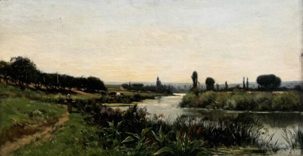 Sauzay Adrien Jaques jelzéssel (1841 - 1928) - Folyóparton sétáló nő